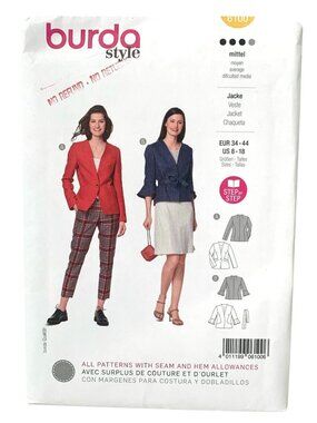 Burda B6100 Pattern Misses Jacket Lined Collarless Size 8 10 12 14 16 18